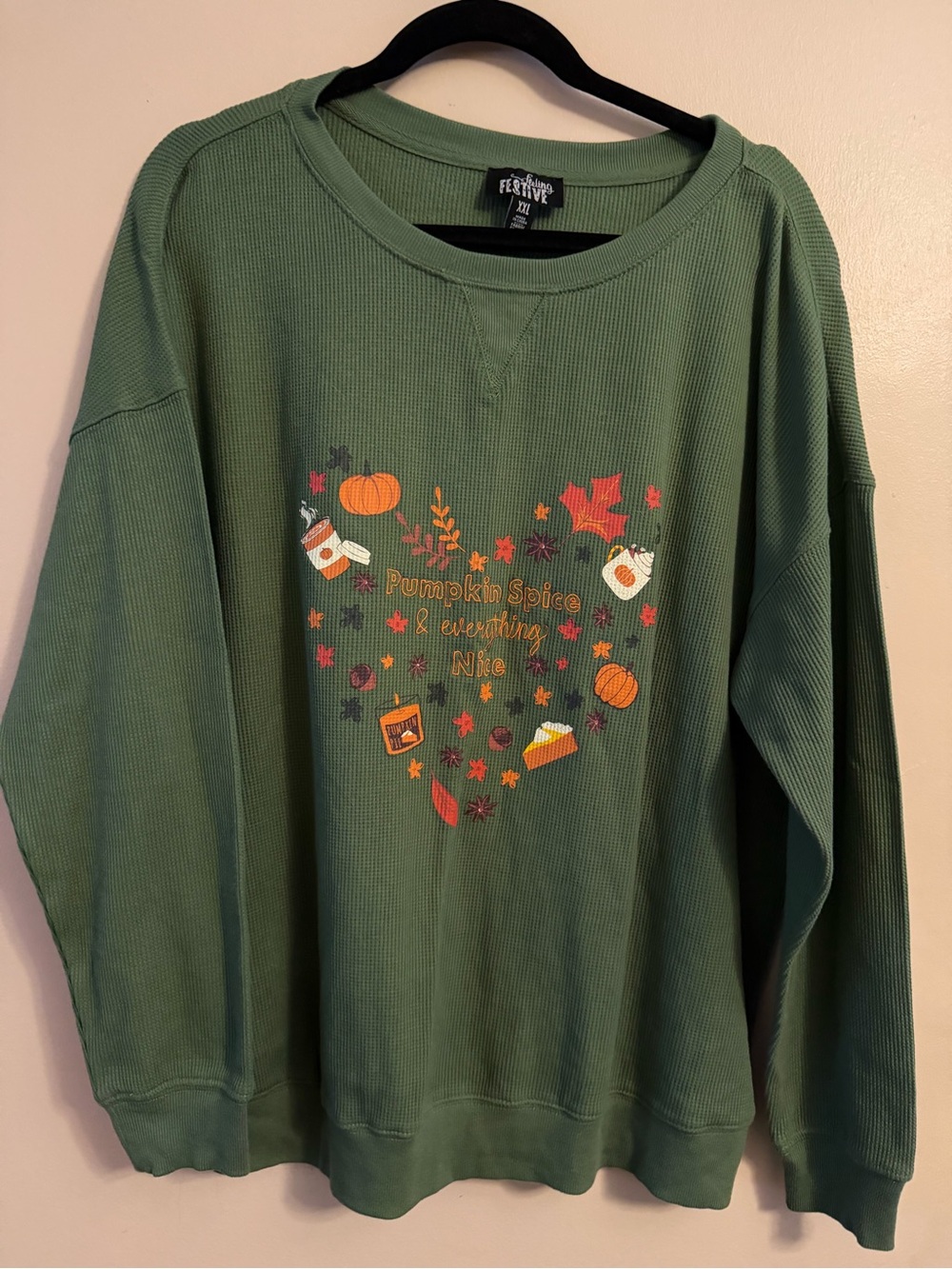 Green 'Pumpkin Spice' Long Sleeve Thermal Tee